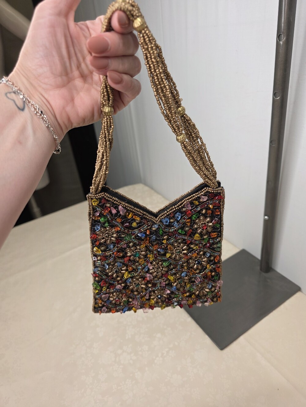 Bamboo Trading Co Vintage Beaded Evening Bag Colorful Gem Elements Bronze - Picture 5 of 11